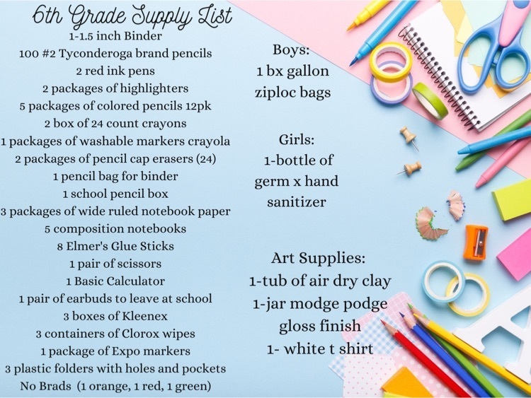 6th grade list